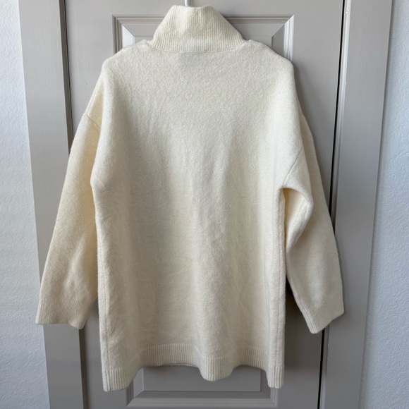 Zara Wool Blend Turtleneck Mini Knit Dress In Oyster White Size Large - Picture 7 of 9